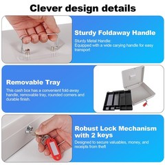 XL Grey Beige Metal Locking Cash Box Money Tray Organizer Lock Key 100 Wrapper