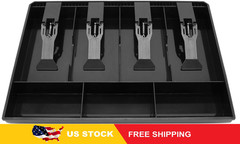 Cash Register Drawer Insert Tray with 4 Bill/3 Coin Compartments for Money Black