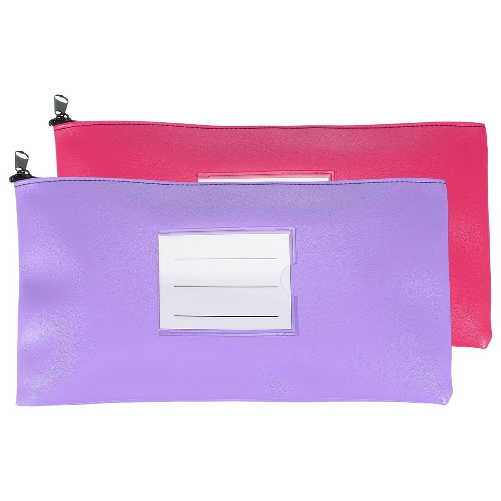 11×6 Inch Money Bags with Zipper 2Pcs, PU Leather Cash Pouch Purple/Rose Red