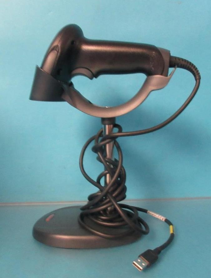 HONEYWELL HYPERION 1300G HANDHELD USB BARCODE SCANNER P/N 1300G-2 WITH STAND