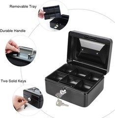 Durable Waterproof Cash Box with Key Lock & Removable Money Tray – Compact Size