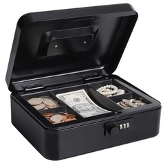Cash Box Combination Lock Money Organizer Safe Security Tiered Tray Storage