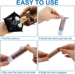 Coin Counter Sorter Tube with Coin Wrappers, 5-In-1 Change Sorter Counter Machin
