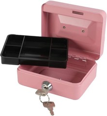 Mini Locking Cash Box for Kids – Durable Steel with Key Lock, Pink, 4.92&Prime;