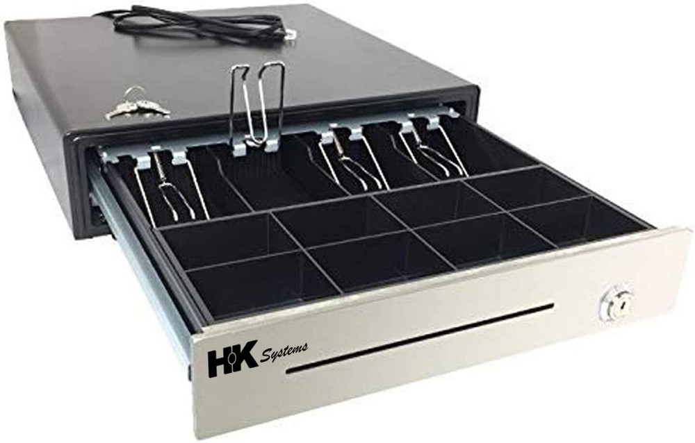 16&Prime; Stainless Steel Front Heavy Duty Black POS Cash Drawer with 4Bill/8Coin