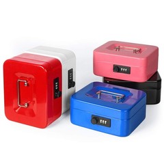 Blue Locking Steel Cash Box Combination Lock Removable Tray 7.8×6.8 Inch