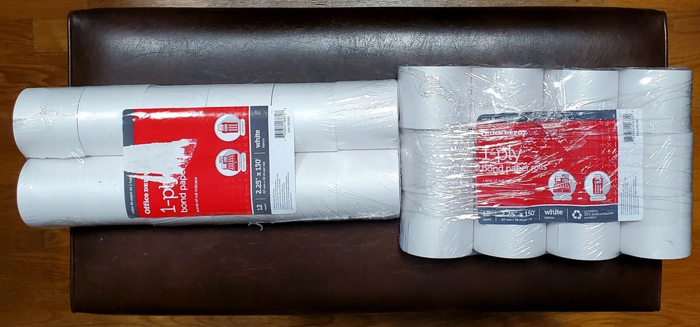 24 Rolls 1-Ply Office Depot 2.25&Prime; x 150&prime; Bond Paper NEW