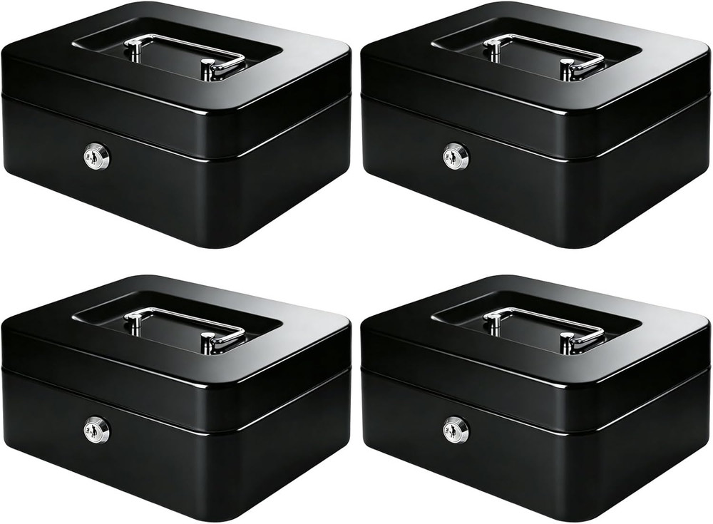 Metal Cash Box with Key Lock & Money Tray – Secure Safe for Home, Office & Event
