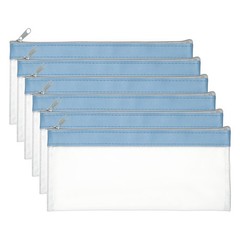 8.7×3.9 Inch Money Bags with Zipper, 6 Pcs Clear PVC Cash Pouch, Haze Blue
