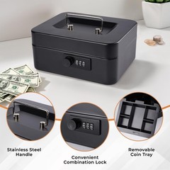 Cash Box with Money Tray and Combination Lock Metal Money Box for Cash Lock B…
