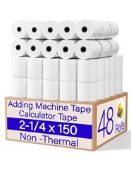 48 Rolls Adding Machine Tape 2 1/4&Prime; x 150ft – Compatible with Multiple Models