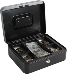Locking Steel Large Cash Box with Removable Coin Tray and Key Lock,9.84&Prime;x 7.8…