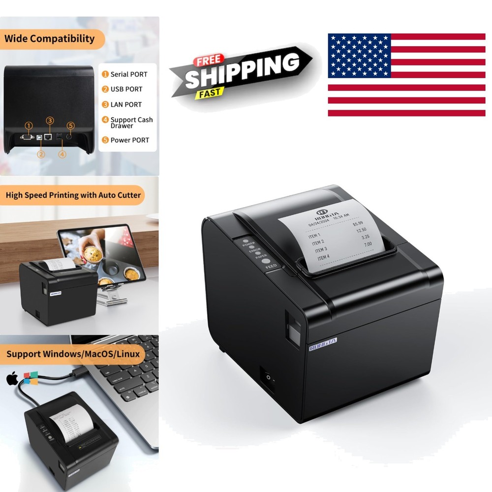 High Speed 250mm sec POS Receipt Printer with USB Serial Ethernet Connectivity