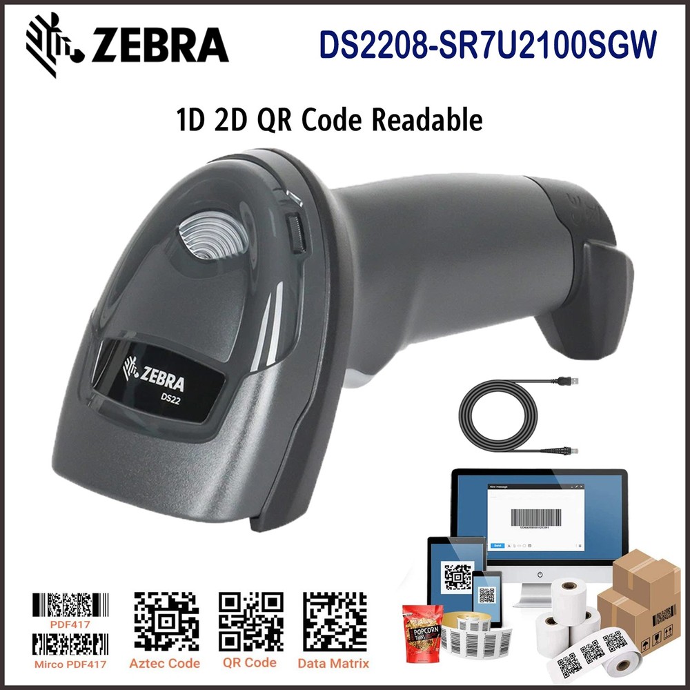 ZEBRA DS2208-Series 1D 2D Barcode Scanner USB QR Code Reader DS2208-SR7U2100SGW