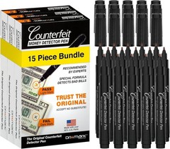 15 Pack Counterfeit Bill Detector Marker Pen, Made in The , 3 Times More Ink,…