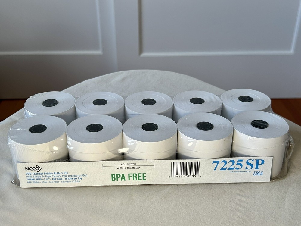 NCCO 7225 SP~POS Thermal Printer Rolls ~1Ply 10 Rolls per Tray~2.25”Wx200’
