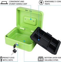 Durable Medium Cash Box with 5 Compartment Tray & Key Lock – Water Resistant