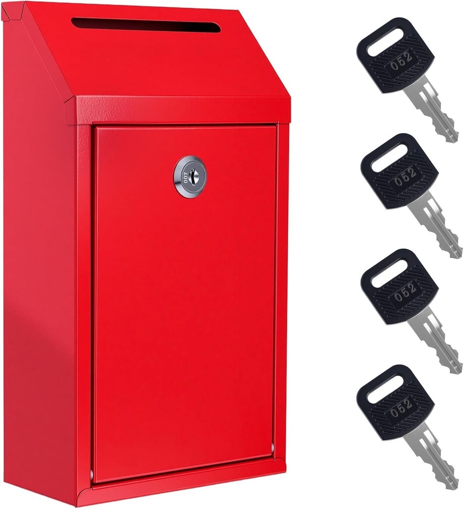 Locking Cash Box with Slot, Metal Money Donation Box with Lock and 4 Keys Wall M