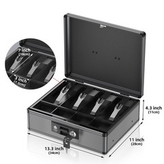 Lockbako Locking Cash Box with Money Tray Key Extra Large Portable Safe Black