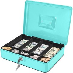 Portable Cash Lock Box W/ Key 9 Compartment Money Organizer Bills & Coins New