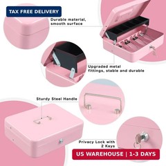 xydled Cash Box with Money Tray and Key Lock,Tiered, Cantilever Design,4 Bill /