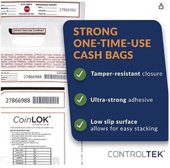 Controltek Coinlok 12 X 24.5 Clear 50 Bags Tamper Resistant Coin Bag Cash