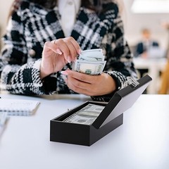 Black Acrylic Cash Box – Money Holder, Secure Latch, Compact Storage, 7 x 3.1 In