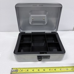 Metal Cash Box with 3-Digit Combination Lock & Removable Tray – Gray, 12&Prime; Large