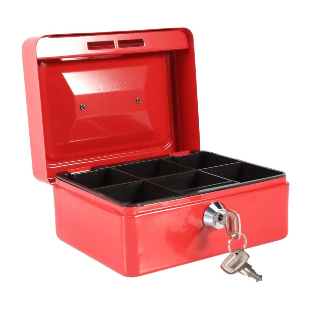 Mini Portable Steel Cash Box with Key Lock Security Money Safe with 2 Keys Red