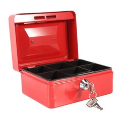 Mini Portable Steel Cash Box with Key Lock Security Money Safe with 2 Keys Red