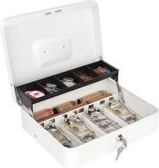 Cash Box with Lock 11.8&Prime; Metal Money Box with Tray White Secure Register Drawer