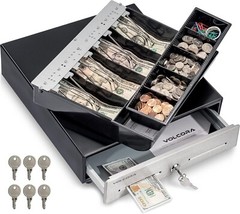 Compact 13&Prime; Black Cash Register Drawer – 4 Bill & 5 Coin Slots, Secure Lock