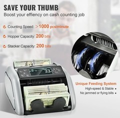 Vevor Electric Bill Counter w/ External Display, Counterfeit Detect, Batch/Add