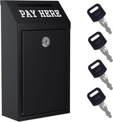 Locking Cash Box with Slot, Metal Money Donation Box with Lock and 4 Keys Wall M