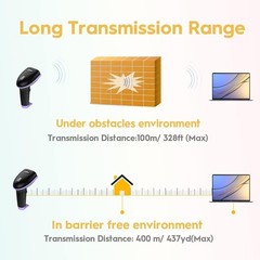 Wireless Barcode Scanner 328 Feet Transmission Distance USB Cordless 1D Laser…