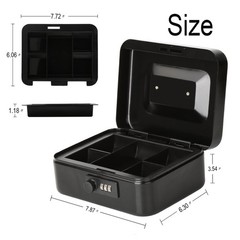 Medium Cash Box with Combination Lock, Metal Money Box with Removable Tray, 7…