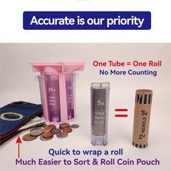 Coin Roller Coin Counter Tube Coin Sorter with Coin Wrappers, Change Sorter C…