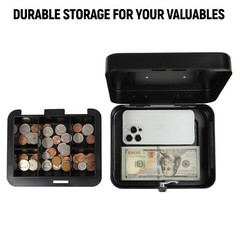 Cash Box with Lock Key and Money Tray Large Money Box for Cash Metal Lock Box