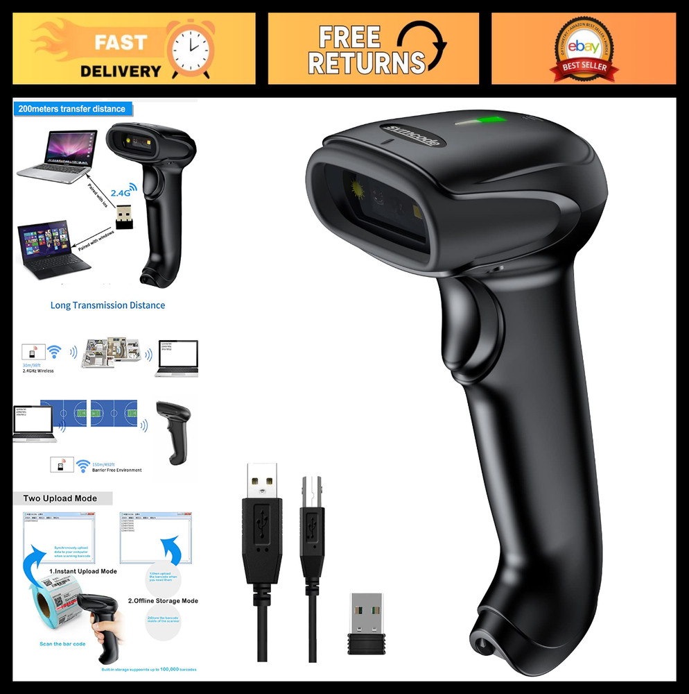 2D Wireless Barcode Scanner – Handheld QR Code & PDF417 Reader for PC, Mac, Linu