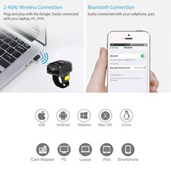 Portable Bluetooth Barcode Scanner – 3-in-1 Wireless & USB, Mini Finger Design f