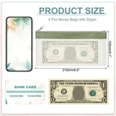 4PCS 8.5×4 Inch Money Bags with Zipper Clear Cash Pouch, Green