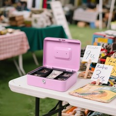 Multi-Purpose Cash Box with Key Lock – Light Purple Money & Medication Organizer