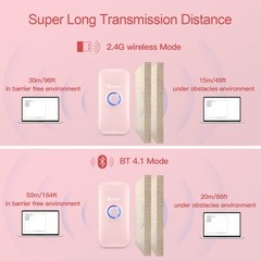 Mini 1D Bluetooth Barcode Scanner 3in1 USB Wired 2.4G Wireless Pink