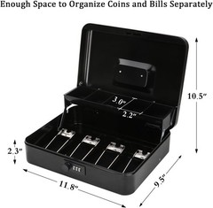 Heavy-Duty Metal Cash Box with Cantilever Tray & Security Cable for Safety