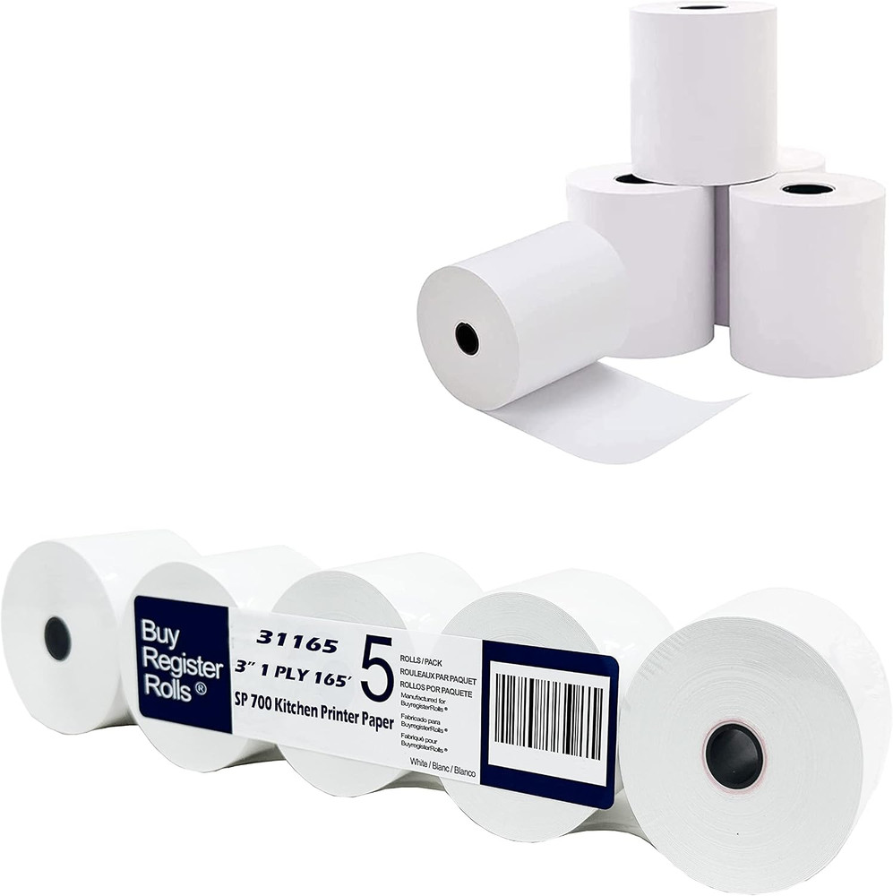 Star SP700 Kitchen Printer Paper (5 Rolls) 3&Prime; X 165&prime; 1-Ply Bond Receipt POS Cas