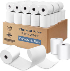 3 1/8 X 230 Thermal Paper Receipt Rolls 50 Rolls BPA Free Smooth Printing No Jam