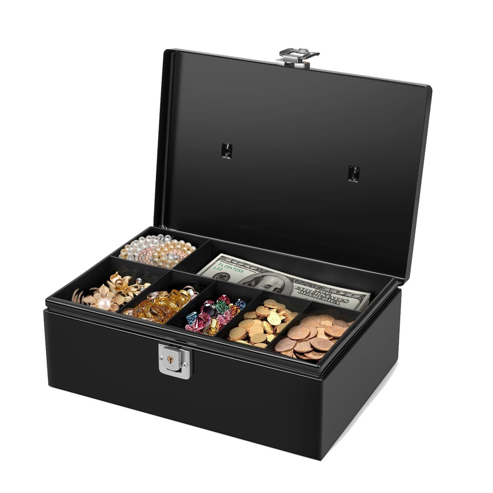 Cash Box with Money Tray and Lock – Cash Storage with Secure Latch Lock & Key