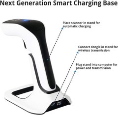 ScanAvenger Wireless Barcode Scanner – 1D/2D, Bluetooth, USB, w/ Stand