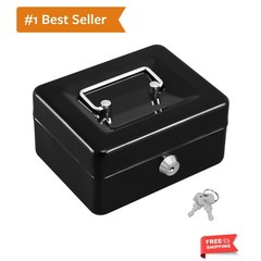 Cash Box with Key,Small Safe Lock Box with Portable Handle,Cash Drawer,5.91&Prime;x…