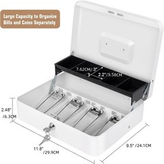 Cash Box Money Tray Key Lock Large Metal Safe Organizer Storage 11.8×9.45×3.54